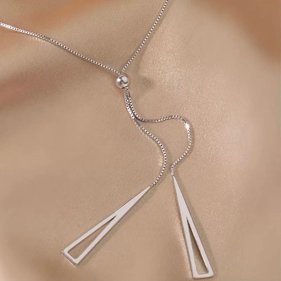 Geometric Triangle Pendant 925 Sterling Silver Adjustable Necklace - Picture 3 of 6